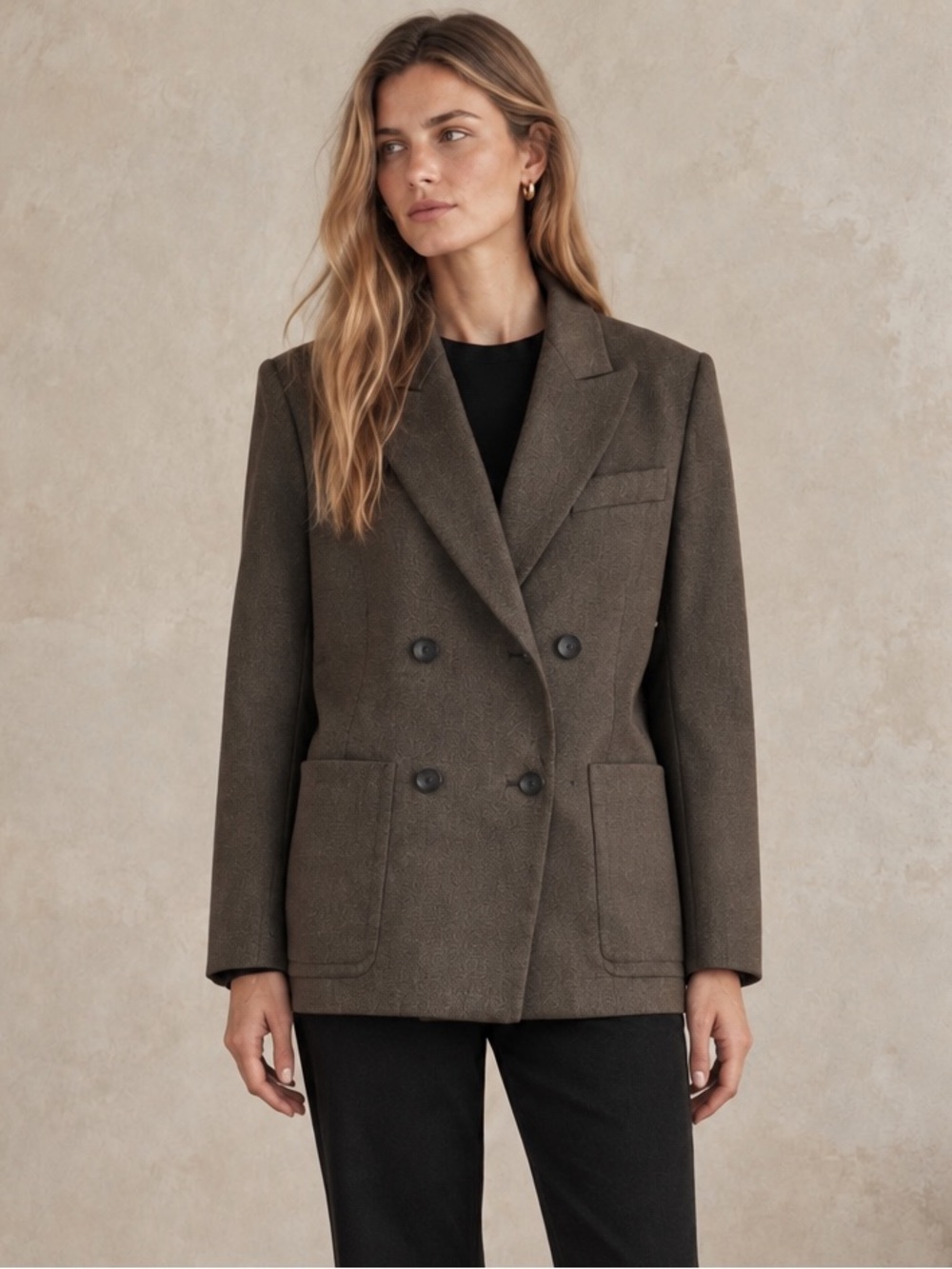 Vince Wool Blend Double Breasted Oversized Blazer Taupe Brown Size 8 - Picture 2 of 16